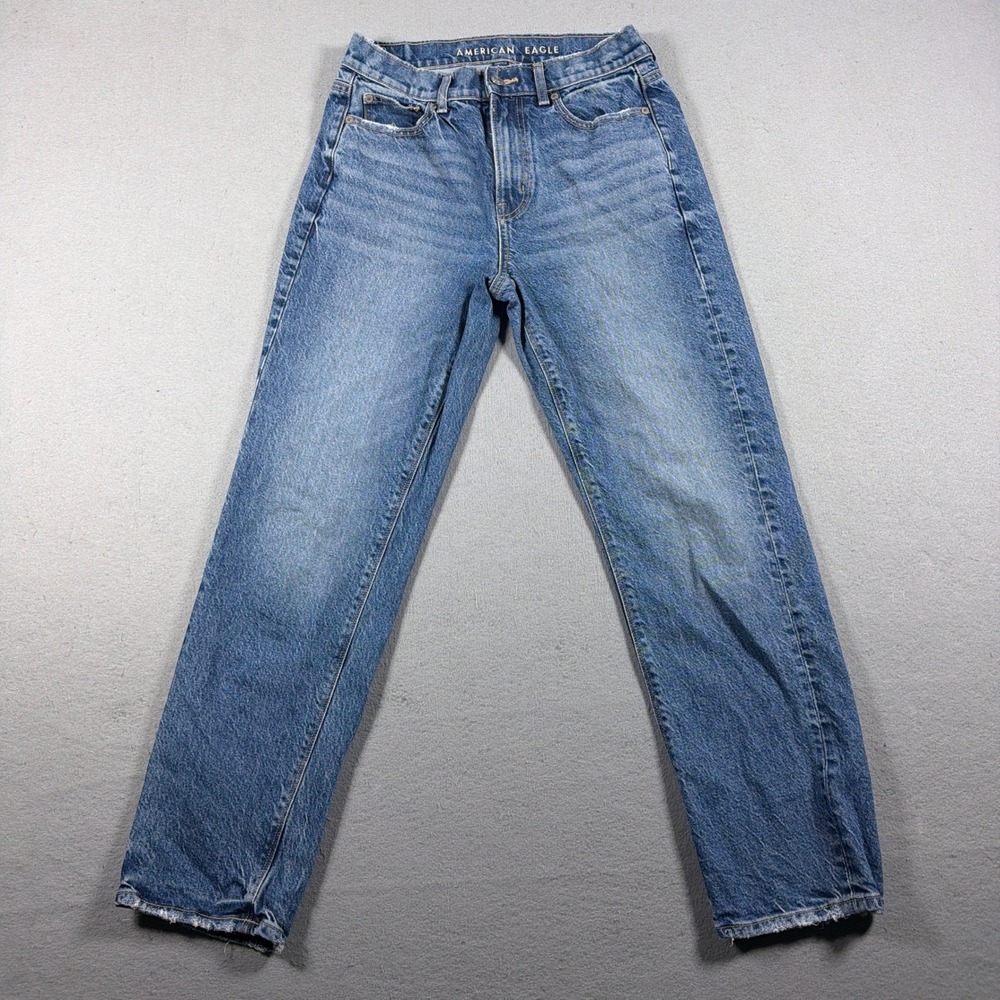 American Eagle Jeans Women 4 Super High Rise Straight Blue Denim Pants Casual‎